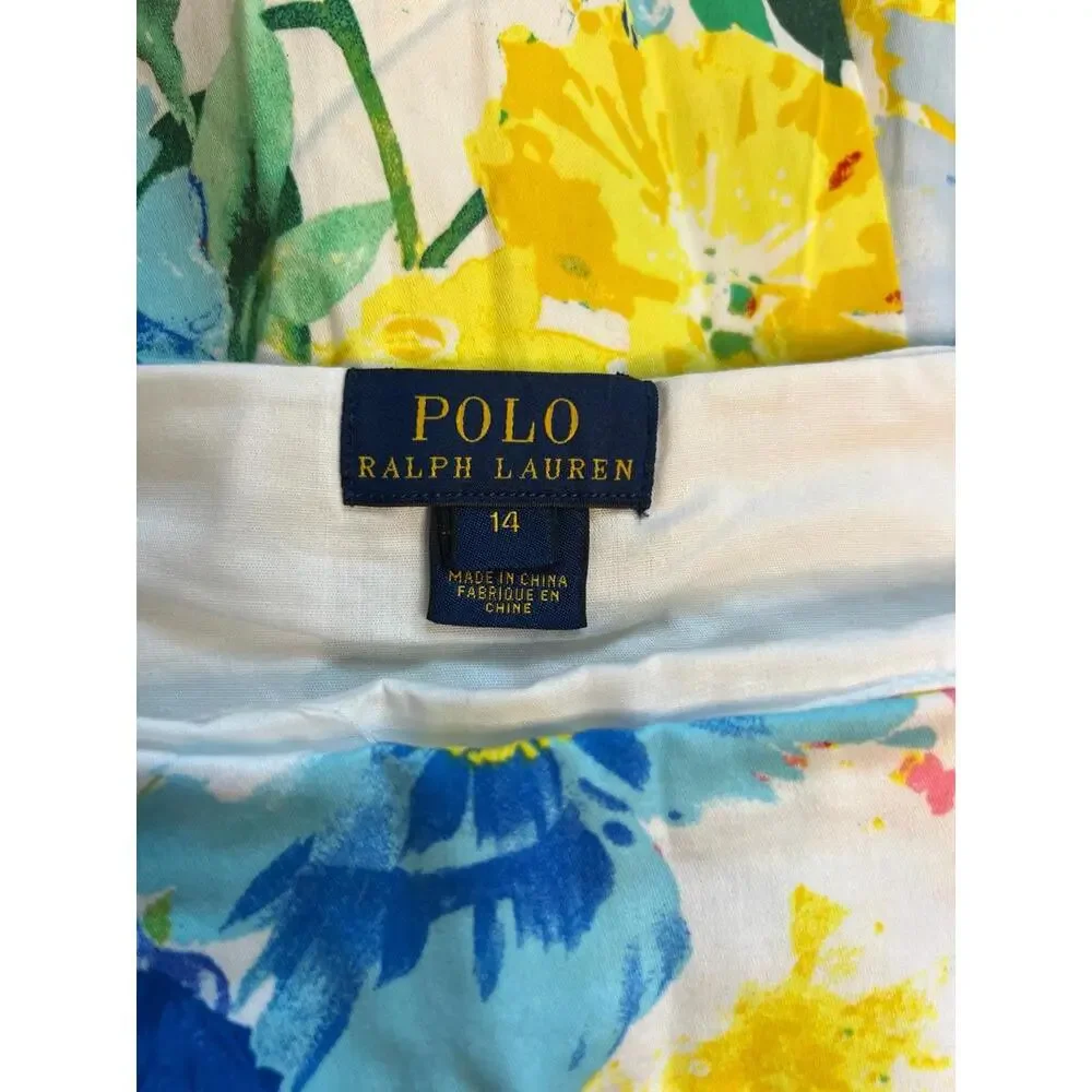 Polo Ralph Lauren‎ Girls Fully Lined Cotton Sateen Floral Pleated Mini Skirt 14